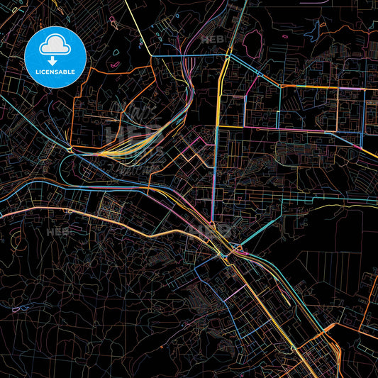 Saratov, Saratov Oblast, Russia, colorful city map on black background