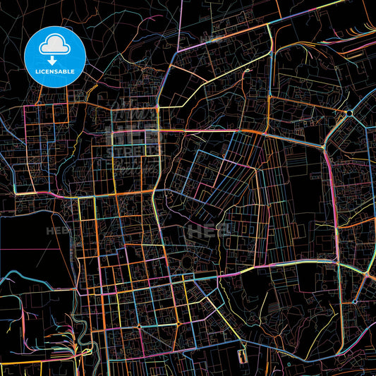 Izhevsk, Udmurt Republic, Russia, colorful city map on black background