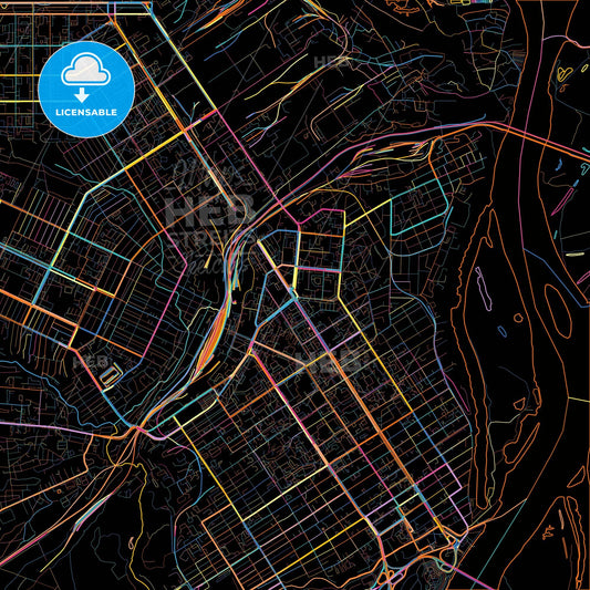 Barnaul, Altai Krai, Russia, colorful city map on black background
