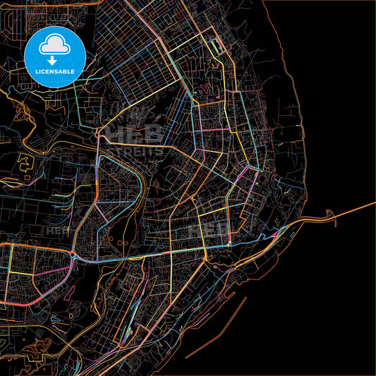 Ulyanovsk, Ulyanovsk Oblast, Russia, colorful city map on black background