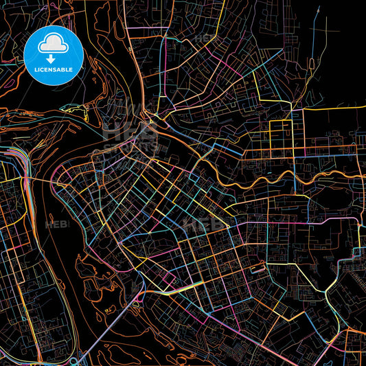 Irkutsk, Irkutsk Oblast, Russia, colorful city map on black background