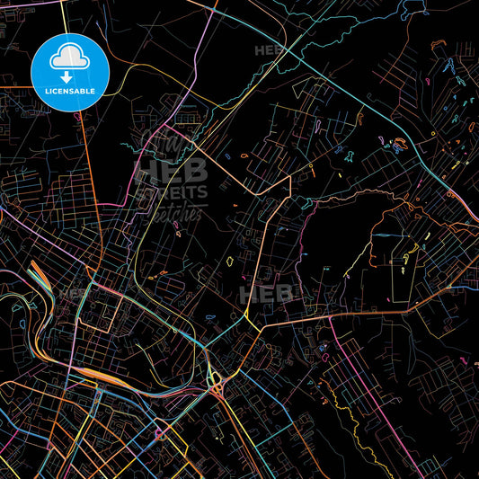 Khabarovsk, Khabarovsk Krai, Russia, colorful city map on black background