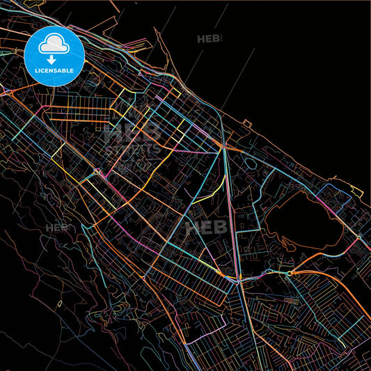 Makhachkala, Republic of Dagestan, Russia, colorful city map on black background