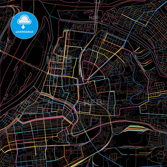Astrakhan, Astrakhan Oblast, Russia, colorful city map on black background