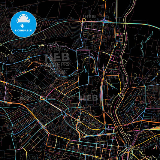 Penza, Penza Oblast, Russia, colorful city map on black background