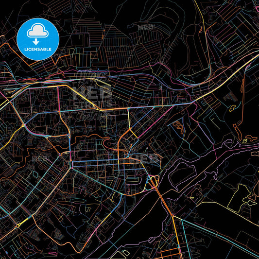 Lipetsk, Lipetsk Oblast, Russia, colorful city map on black background