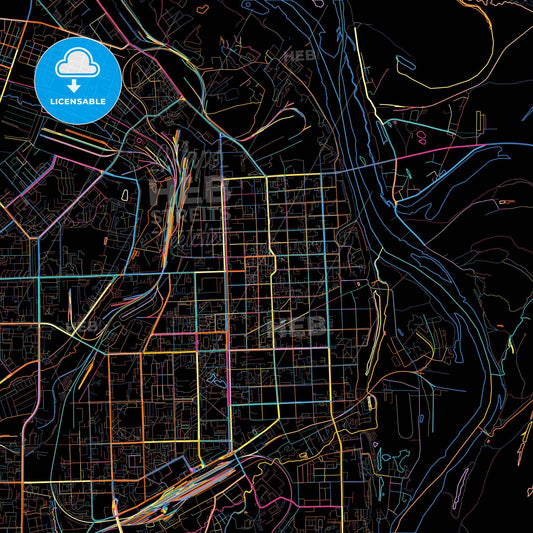 Kirov, Kirov Oblast, Russia, colorful city map on black background