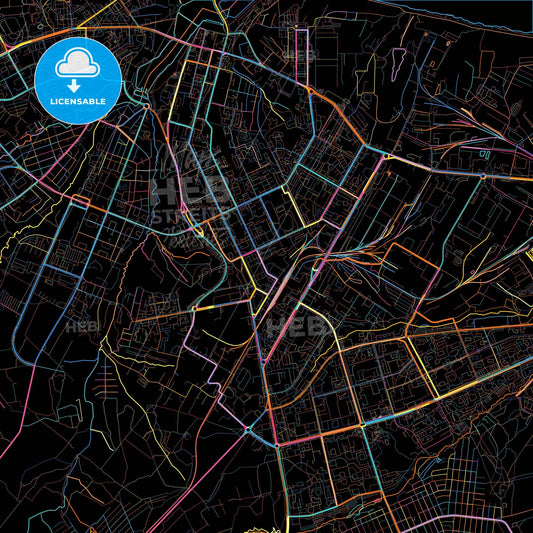 Cheboksary, Chuvash Republic, Russia, colorful city map on black background