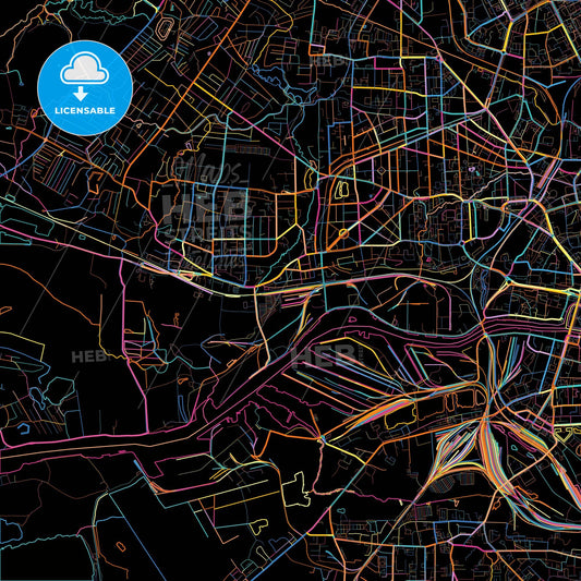 Kaliningrad, Kaliningrad Oblast, Russia, colorful city map on black background