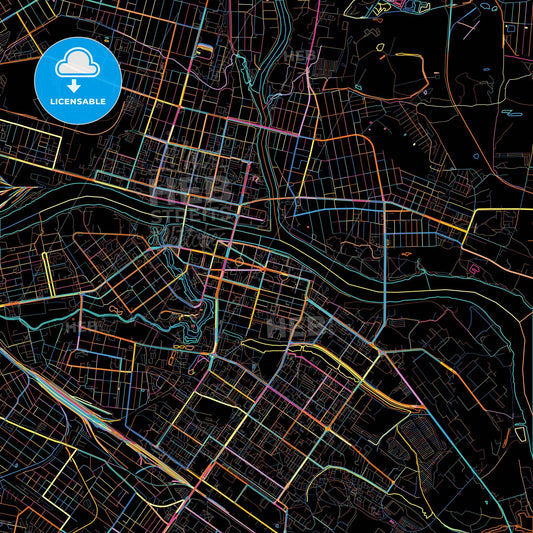 Tver, Tver Oblast, Russia, colorful city map on black background