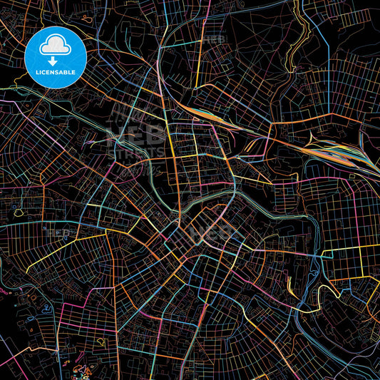 Ivanovo, Ivanovo Oblast, Russia, colorful city map on black background