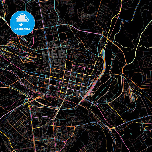 Belgorod, Belgorod Oblast, Russia, colorful city map on black background