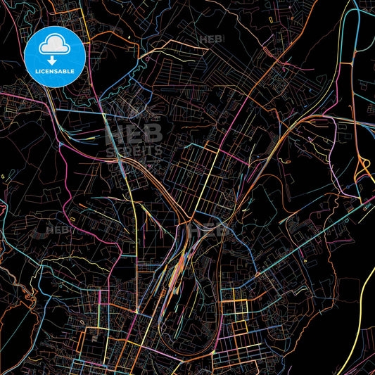 Kaluga, Kaluga Oblast, Russia, colorful city map on black background