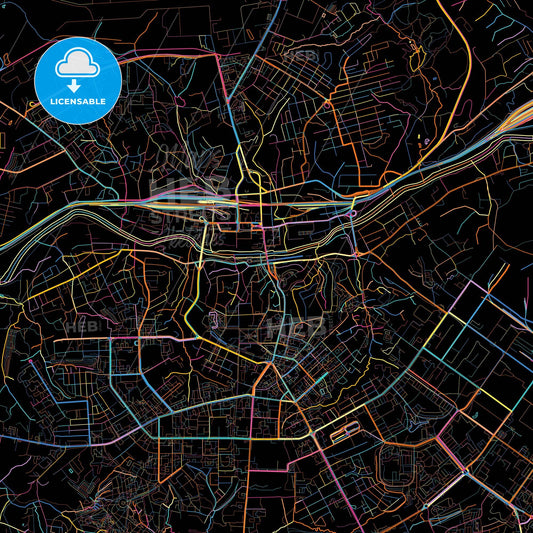 Smolensk, Smolensk Oblast, Russia, colorful city map on black background