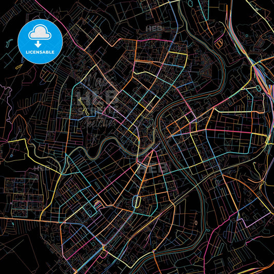 Oryol, Oryol Oblast, Russia, colorful city map on black background