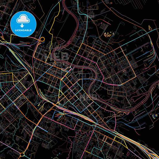 Vologda, Vologda Oblast, Russia, colorful city map on black background