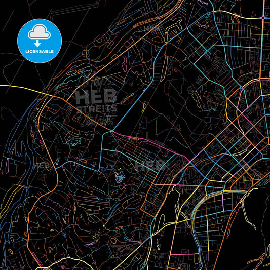 Yakutsk, Sakha , Russia, colorful city map on black background