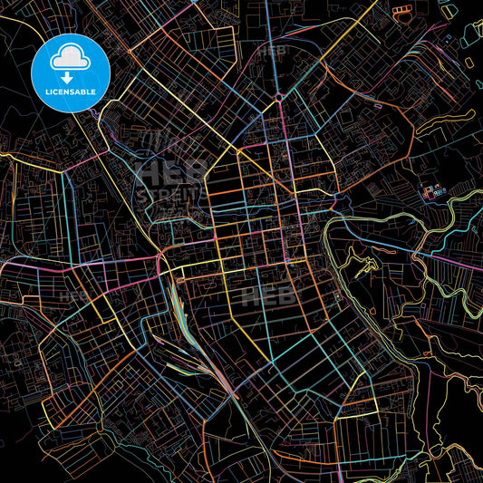 Tambov, Tambov Oblast, Russia, colorful city map on black background