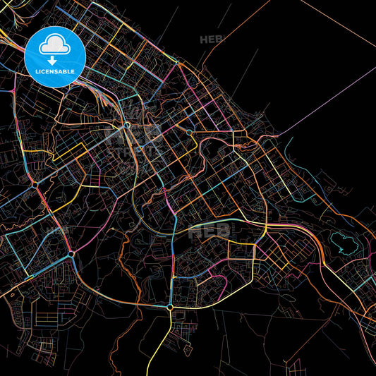 Petrozavodsk, Republic of Karelia, Russia, colorful city map on black background