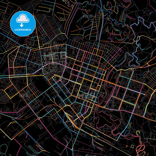 Yoshkar-Ola, Mari El Republic, Russia, colorful city map on black background