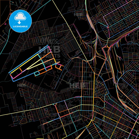 Taganrog, Rostov Oblast, Russia, colorful city map on black background