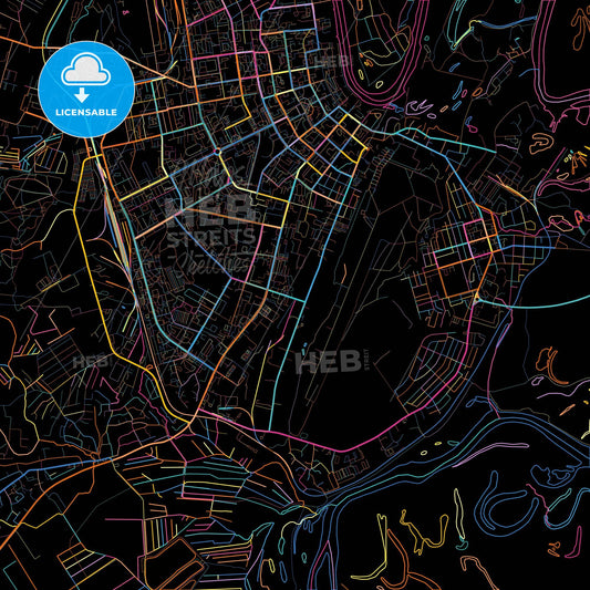 Syktyvkar, Komi Republic, Russia, colorful city map on black background