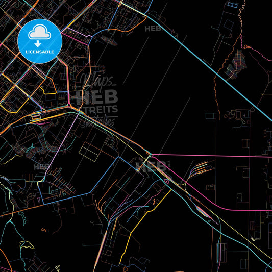 Nizhnekamsk, Republic of Tatarstan, Russia, colorful city map on black background