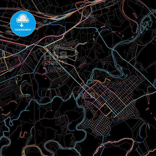 Orsk, Orenburg Oblast, Russia, colorful city map on black background
