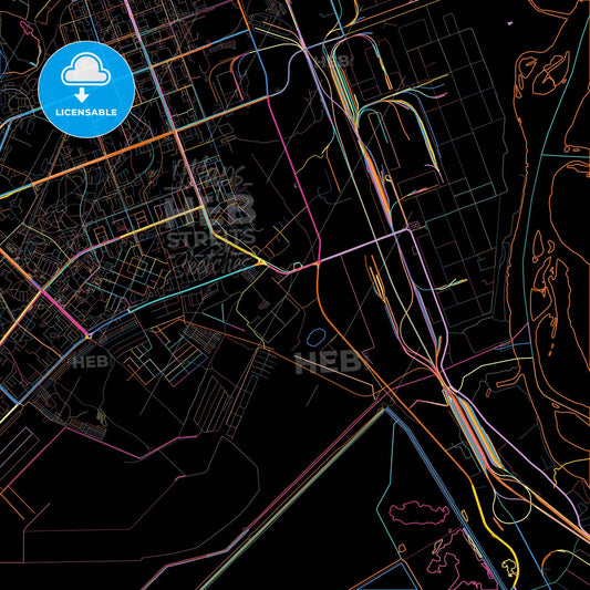Angarsk, Irkutsk Oblast, Russia, colorful city map on black background