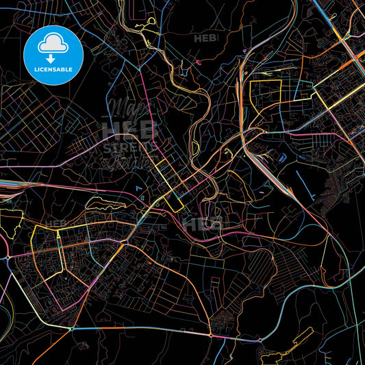 Stary Oskol, Belgorod Oblast, Russia, colorful city map on black background