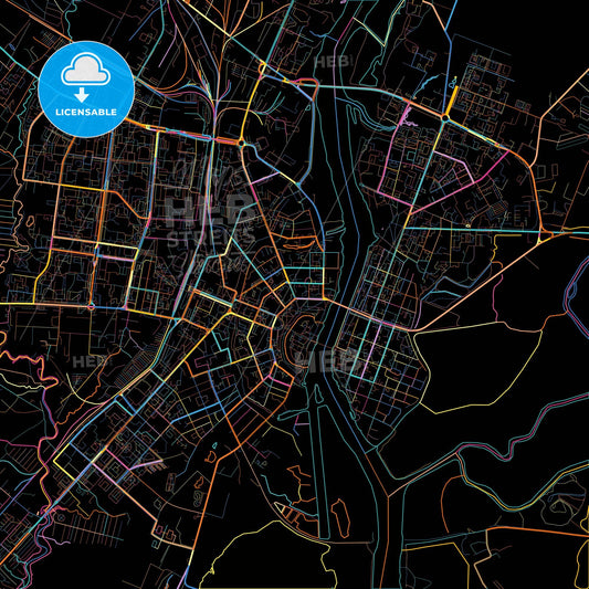 Veliky Novgorod, Novgorod Oblast, Russia, colorful city map on black background