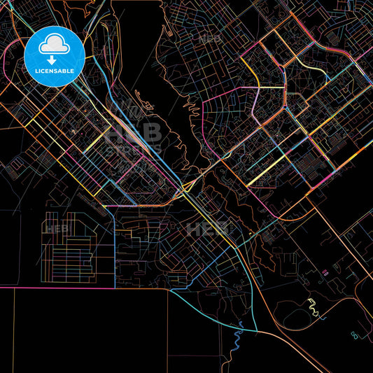 Volgodonsk, Rostov Oblast, Russia, colorful city map on black background