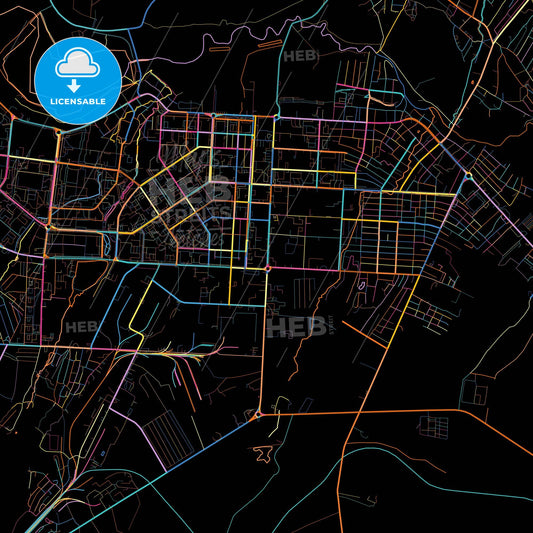 Almetyevsk, Republic of Tatarstan, Russia, colorful city map on black background