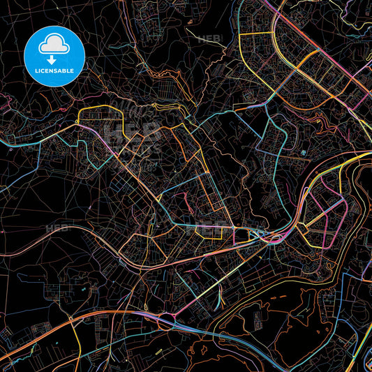 Krasnogorsk, Moscow Oblast, Russia, colorful city map on black background