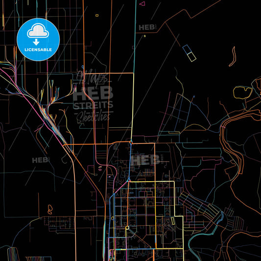Salavat, Republic of Bashkortostan, Russia, colorful city map on black background