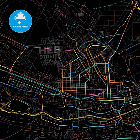 Pyatigorsk, Stavropol Krai, Russia, colorful city map on black background