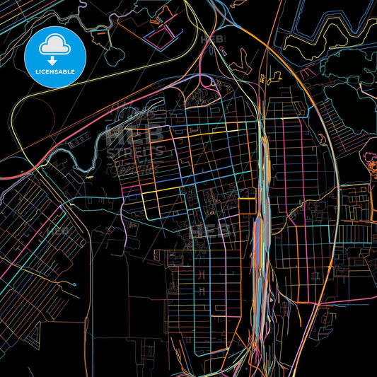Bataysk, Rostov Oblast, Russia, colorful city map on black background