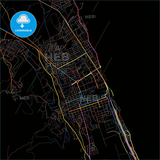 Derbent, Republic of Dagestan, Russia, colorful city map on black background