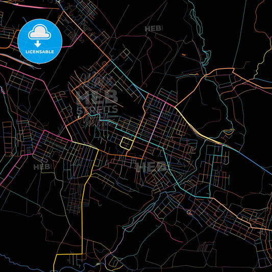 Novoshakhtinsk, Rostov Oblast, Russia, colorful city map on black background