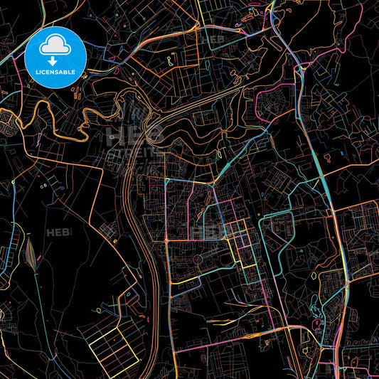 Dolgoprudny, Moscow Oblast, Russia, colorful city map on black background