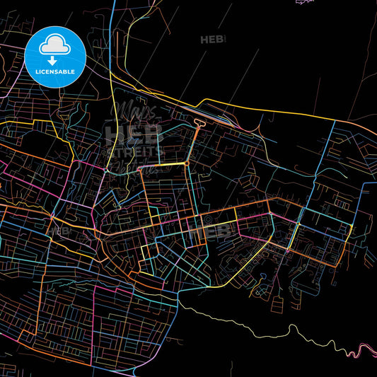 Elista, Republic of Kalmykia, Russia, colorful city map on black background