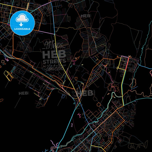 Solikamsk, Perm Krai, Russia, colorful city map on black background