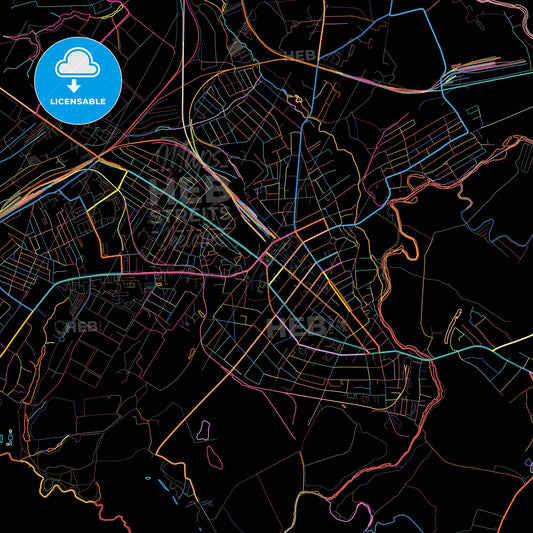 Michurinsk, Tambov Oblast, Russia, colorful city map on black background