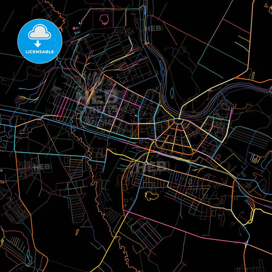 Glazov, Udmurt Republic, Russia, colorful city map on black background