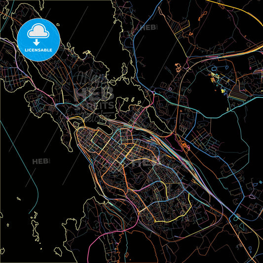 Vyborg, Leningrad Oblast, Russia, colorful city map on black background