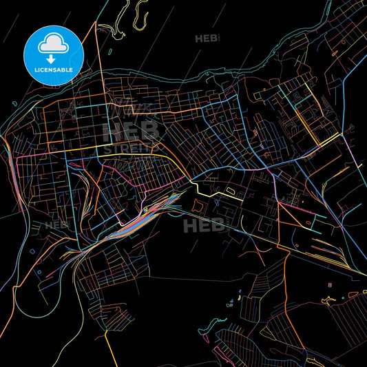 Balashov, Saratov Oblast, Russia, colorful city map on black background