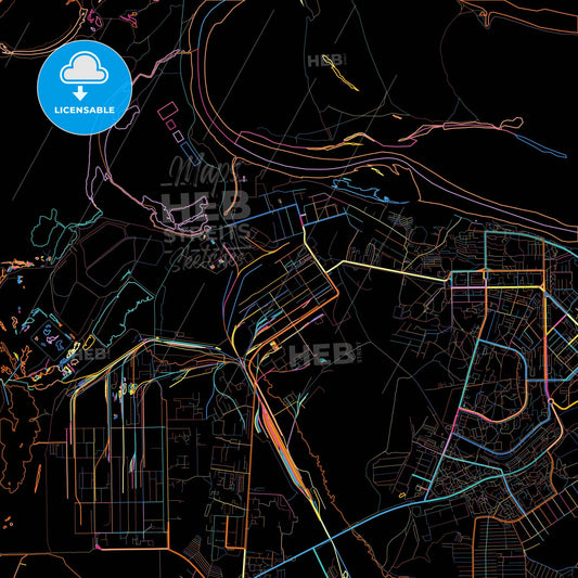 Kirovo-Chepetsk, Kirov Oblast, Russia, colorful city map on black background