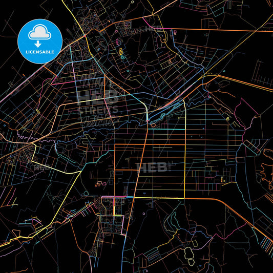 Vsevolozhsk, Leningrad Oblast, Russia, colorful city map on black background