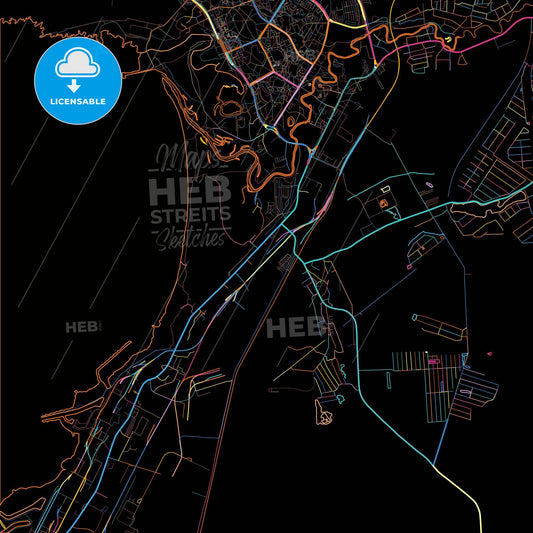 Sosnovy Bor, Leningrad Oblast, Russia, colorful city map on black background