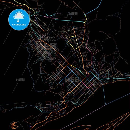 Volsk, Saratov Oblast, Russia, colorful city map on black background